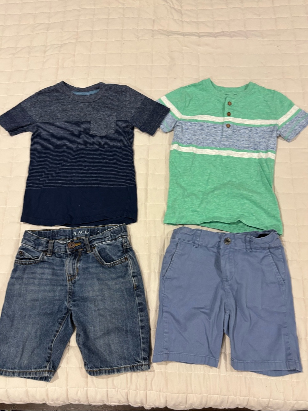 Bundle Boys Set 2- Striped Short Sleeve Tees and Shorts - Green & Navy Size 5